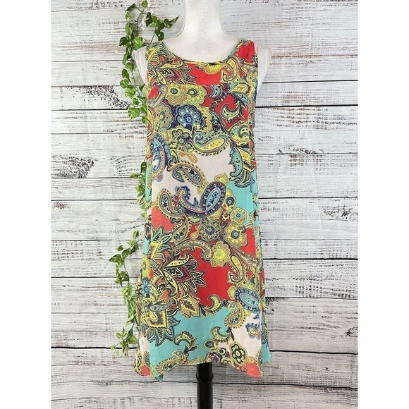 Robbie Bee Tunic Dress size 12 Pink Yellow Paisley Sheer A Line Lagenlook Boho - Picture 2 of 16